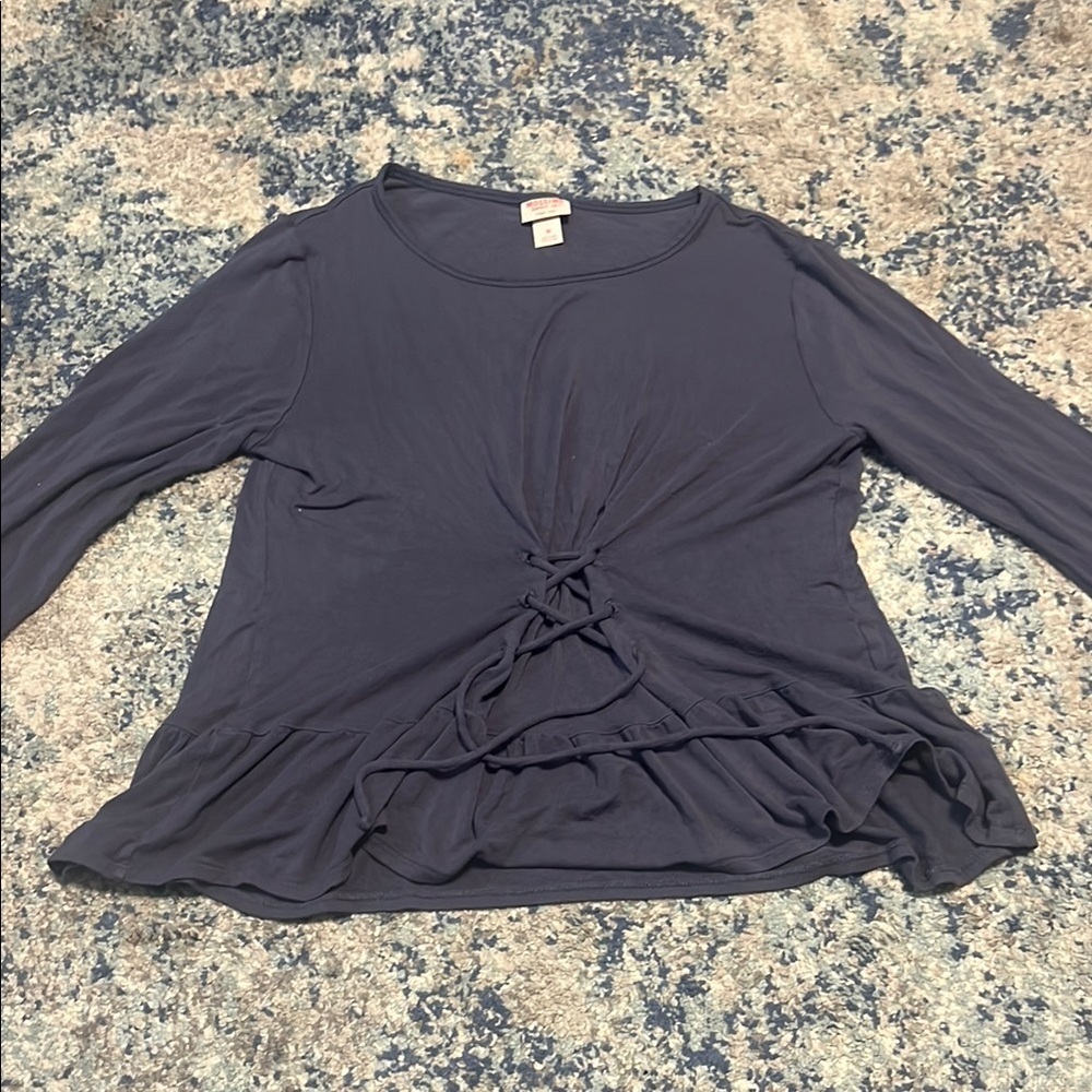 Mossimo Supply Co. Navy Ruched Lace-Up Blouse Women's Size Medium